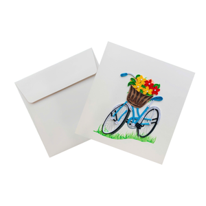 Tarjeta de quilling hecha a mano con diseño de bicicleta y cesta de flores, tarjeta de felicitación vintage floral con sobre, especial para todas las ocasiones - Product Image 4