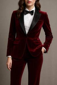 Costume de smoking en velours rouge pour femme, ensemble blazer et pantalon en velours de luxe, tenue de soirée formelle, invité de mariage - Product Image 2
