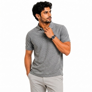 Polo de Algodón Gris de Manga Corta para Hombre, Corte Regular, Color Sólido Informal, Tejido de Punto, Diseño Transpirable - Product Image 3