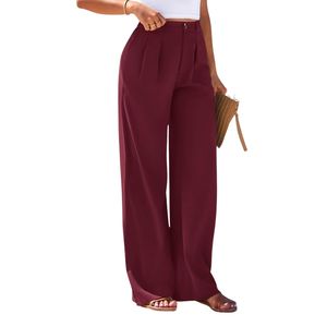 Custom Rich Solid Tones Women Dress Pants High Rise Pleated Wide Leg Deep Pockets Durable Polyester Spandex Dress Slacks - Product Image 2