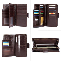 Dompet Panjang Kulit Asli Trendy Custom Unisex Desain Minimalis Lipat Warna Coklat untuk Penggunaan Sehari-hari