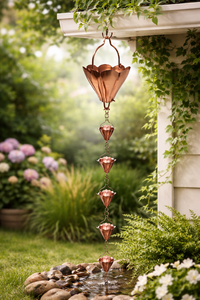 Chaîne de pluie décorative sans marteau, en production, thermolaquée, durable, multi-usages, extérieur et intérieur, avec drainage - Product Image 3