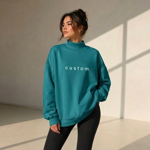 Women Oversized Mockneck Pullover Custom Relaxed Fit Premium Cotton Casual <b>Layering</b> <b>Top</b> Private Label Wholesale - Product Image 1