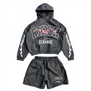 Ensemble de survêtement à capuche pour homme RIVXCH, noir, polyester, streetwear, veste et short, séchage rapide, tenue d'été - Product Image 4