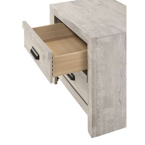 Comodino Contemporaneo in Legno con Finitura Beige Grigio Rustico, Tavolino da Camera da Letto con Due Cassetti Portaoggetti - Product Image 3