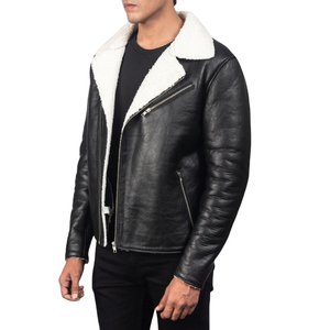 Chaqueta de Motociclista de Cuero Negra para Hombre, Corte Ajustado, Cuello Camisero, Cierre de Cremallera, Color Sólido, Largo Regular, Invierno - Product Image 3