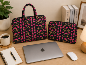 Floral Pattern <b>Laptop</b> Tote Bag with Sleeve Handle Zipper Closure Protective <b>Case</b> for <b>Laptops</b> Textile Classic Style - Product Image 2