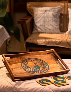 Bandeja Rectangular de Madera Pintada a Mano con Diseño de Estampado Animal, Resistente al Calor, Ligera - Decoración Moderna para Bodas - Product Image 1