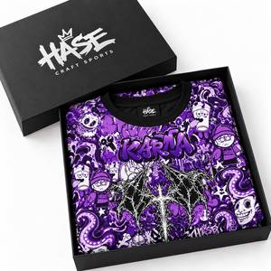 T-shirt graphique surdimensionné pour homme, style streetwear, imprimé dessin animé violet, manches courtes, col rond - Product Image 6
