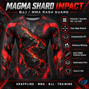 Haut de compression sublimé à manches longues pour homme, personnalisé, pour MMA, BJJ No-Gi et grappling, modèle Magma Shard Impact, fabricant - Product Image 6