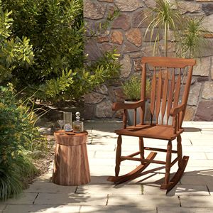 Sedia a dondolo da esterno in teak con schienale alto per patio e veranda - Costruzione robusta - Product Image 2