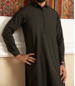 Dernier design traditionnel ethnique afghan musulman, shalwar kameez noir pour homme, ensemble 2 pièces, col respirant, style classique, robe de fête - Product Image 2