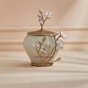 White Gold Metal Flower Glass Food <b>Storage</b> Jars Modern Design Dishwasher Safe Customizable Shape Home Decor Wedding Centerpiece - Product Image 1