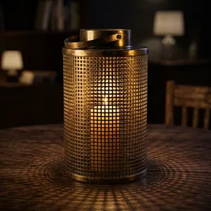 Artisan Design Handmade Iron <b>Lantern</b> <b>Candle</b> <b>Holder</b> with Grid Design Home Decoration for Wedding Party and Ramadan Festive - Product Image 1