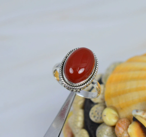 Bague en cornaline naturelle, pierre précieuse orange, bijoux bohèmes faits à la main, cadeau pour elle - Product Image 1