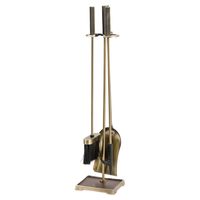 Ensemble d'outils de cheminée Harper en laiton vieilli vintage, 4 pièces, en métal, pour foyer et brasero, avec brosse, pelle, fourreau et support