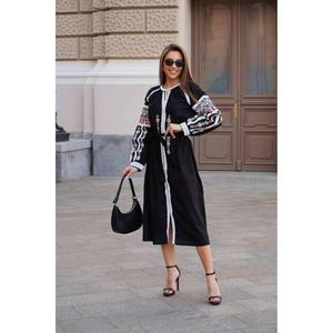 Elegante Vestido Vintage Bordado de Ucrania para Mujer, Bordado a Mano, 100% Algodón, Negro Sólido, Corte en A, Largo hasta la Rodilla - Product Image 1