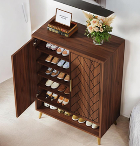 Meuble à chaussures moderne de luxe en bois massif et fer forgé, artisanat sur mesure pour salle à manger et salon, présentoir de rangement - Product Image 4