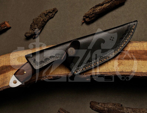 Couteau de chasse OEM Wirecut en acier Damas, lame fixe, manche en bois, couteau de camping et d'extérieur EDC avec étui en cuir - Product Image 5