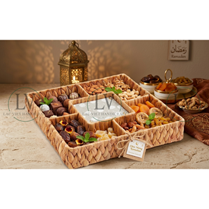 Water Hyacinth Serving Tray, Boho Chocolate & Nut Storage <b>Basket</b> For Ramadan Eid Decor, Handwoven Decorative Tray From Vietnam - Product Image 3
