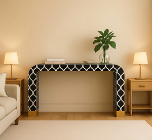 Table console en résine avec incrustations d'os, style floral traditionnel, pour entrée, bureau ou décoration de salon, meuble d'appoint haut de gamme pour couloir - Product Image 6