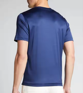 Camiseta de punto de algodón azul marino para hombre, manga corta, cuello redondo, ajuste regular, casual, de secado rápido, color liso, 180g, con logo frontal - Product Image 2