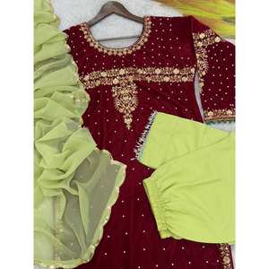 Hermoso conjunto de salwar kameez de poliéster (parte superior, parte inferior y dupatta) para fiestas - Product Image 3