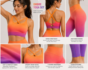 Custom Ombre Yoga Set Women Seamless High Waist Leggings Sports Bra Gradient Gym Fitness Activewear OEM - Product Image 3