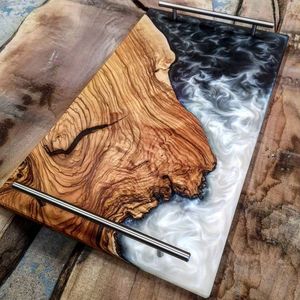 Elegant Resin And Acacia Wooden <b>Tray</b> For Breakfast Serving Dining Table And Restaurant Display Decoration - Product Image 2