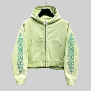 Conjunto de Sudadera con Capucha con Cremallera y Pantalones Deportivos de Felpa de Algodón Pesado, con Apliques Bordados Personalizados, Lavado Ácido y Parches Desgastados, para Invierno - Product Image 3