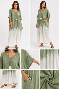 Vestido Maxi Kaftan Bohemio con Cuello en V y Tie Dye para Mujer, Corte Moderno, Cintura Natural, Ecológico, para Todas las Temporadas, Ropa de Playa y Resort - Product Image 2