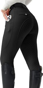 Pantalones de montar de mezclilla de punto de cintura media con agarre de silicona en toda la asiento y elásticos para mujer - Product Image 6