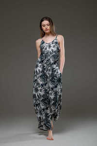 Combinaison noire à imprimé floral sans manches pour femme, décontractée, style bohème, à jambes larges, légère, pour les vacances - Product Image 5