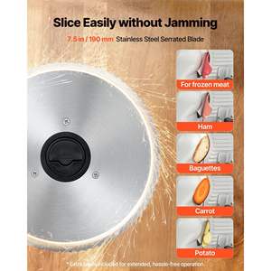Rebanadora Eléctrica de Carne para el Hogar de 7.5 Pulgadas y 200W, Cuchilla SUS420, Grosor Ajustable de 0-0.6 Pulgadas, Certificación ETL, para Jamón, Baguette y Filete - Product Image 3