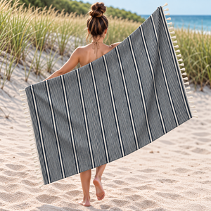 Serviette de plage turque Hammam pour l'exportation indienne, serviette Fouta teinte en fil pour la vente en gros avec logo et design personnalisés, unisexe. - Product Image 1