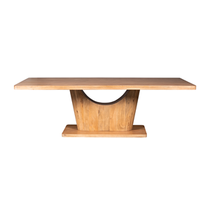 Mesa de Comedor Moderna y Elegante de Madera de Mango Maciza, Estilo Europeo, con Base de Pedestal Cuadrada, Acabado Natural - Product Image 2