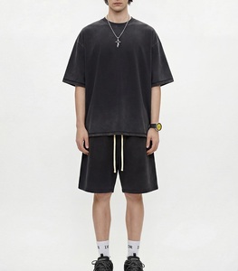 Men Solid Color Washed Cotton Bermuda Shorts With Drawstring Casual Style <b>Mid</b> Waist Breathable Design for Men casual Wear - Product Image 1