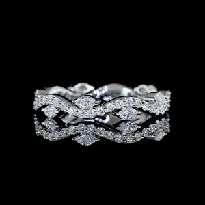 Bague de fiançailles et de mariage en or 10K 14K 18K ou argent 925 935, sertie de diamants de laboratoire taille marquise, style bande éternité, finition vintage rhodiée - Product Image 1
