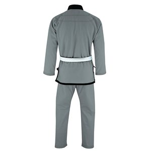 Ensemble de Kimono BJJ Gris 100% Polyester Durable Unisexe Adulte Coupe Classique Ceinture Blanche Incluse - Product Image 3