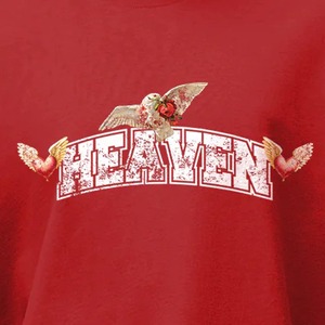 เสื้อยืดโอเวอร์ไซส์สีแดงพิมพ์ลาย Heaven สำหรับผู้ชาย แขนสั้น คอกลม ผ้าคอตตอนเจอร์ซีย์ สไตล์สตรีทแวร์ - Product Image 6