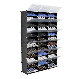 Portascarpe portatile a 12 livelli da 72 paia Organizer 36 griglie a torre portaoggetti con tacco espandibile stivali pantofole nere - Product Image 2