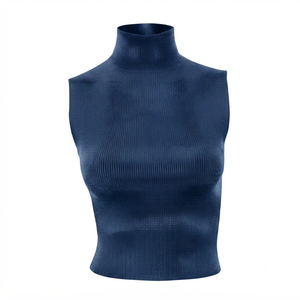 Débardeur formel noir côtelé à col rond pour femme, couleur unie, longueur standard, en polyester/coton tricoté, écologique et respirant - Product Image 6