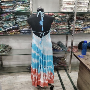 Vestido Maxi Holgado sin Mangas con Cuello Halter y Estampado Tie Dye Y2K para Mujer, con Abertura Frontal y Bordado, Estilo Boho para la Playa o Vacaciones - Product Image 3