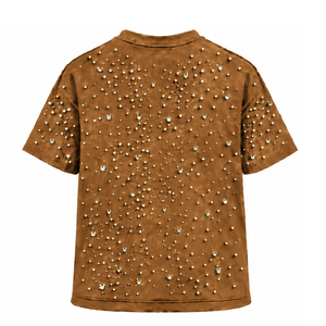 T-shirt unisexe en bronze à manches courtes et col rond, orné de perles, personnalisé, décontracté, mode streetwear, haut de gamme - Product Image 2