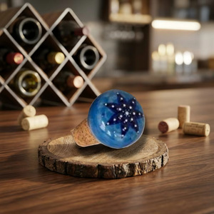 Beads Art Eco-Friendly Ceramic Olive Oil <b>Bottle</b> <b>Stopper</b> with Blue Star Pattern Cork Base Sealing Accessory - Product Image 1