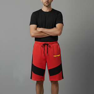 Comfortable 2026 Classic-Fit Men's Short 100% cotton 2 tone streetwear with side pockets Causal Wear <b>Red</b> & black Short for man - Product Image 1