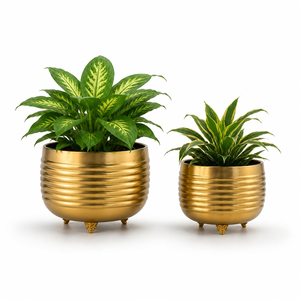 Brass Planter Pot Factory Supply Modern <b>Gold</b> Plated Metal Flower Pot with <b>Circular</b> Pattern for Indoor Desktop Use - Product Image 4