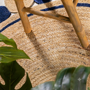 Handmade Natural Jute <b>Round</b> Area <b>Rug</b> Navy Blue Border Braided Jute Floor <b>Rug</b> <b>Large</b> Decorative Boho Home Decor - Product Image 2