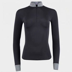 ODM Women Quarter Zip <b>Long</b> <b>Sleeve</b> <b>Top</b> <b>Black</b> Color Solid Knitted Eco-Friendly Quick Dry Breathable Equestrian Base Layer Shirt - Product Image 1