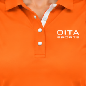 Polo sans manches orange pour femme, col patchwork, coupe ajustée, pour l'équitation et l'entraînement, personnalisable, vente en gros, performance - Product Image 5